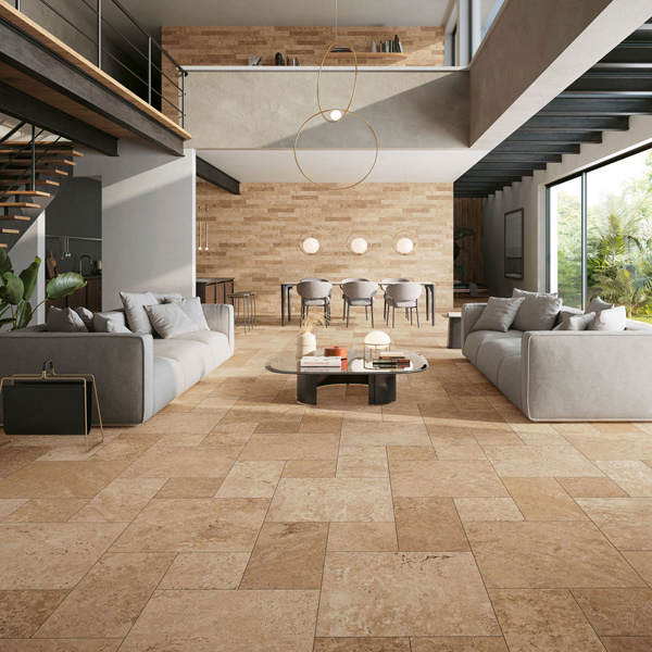 Carrelage de sol intérieur effet pierre TIBER - Composition modulaire m² - Natural