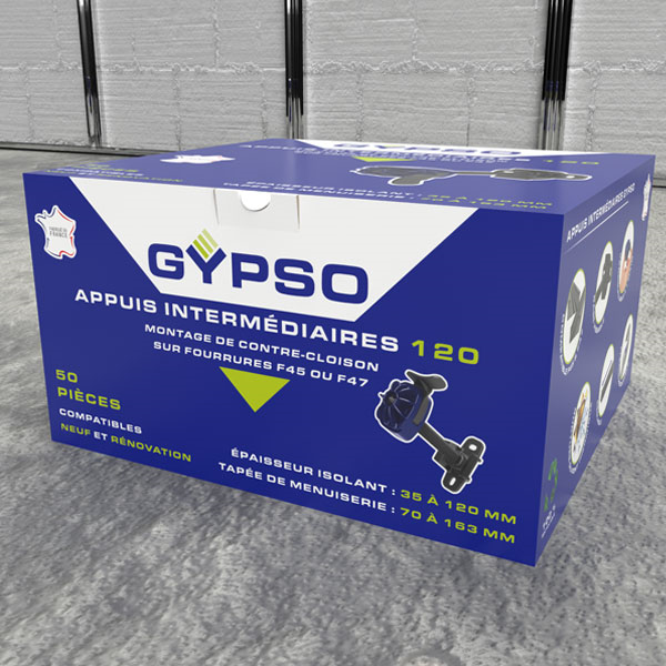 Appui intermédiaire réglable Gypso 120 pour fourrure F45 ou F47 - isolant de 35 à 120 MM - Boîte de 50