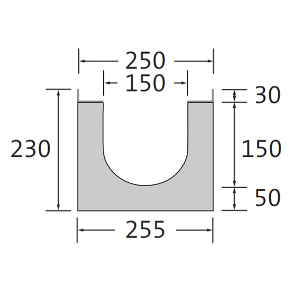 Caniveau en béton C40/50 sans pente intérieure avec feuillures acier galvanisé - BIRCOsir - DN 150 mm - 1000 mm