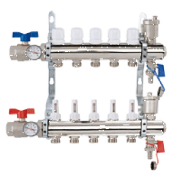 Collecteur STC Ø 1"- 6 circuits Ensemble complet-Laiton Chromé