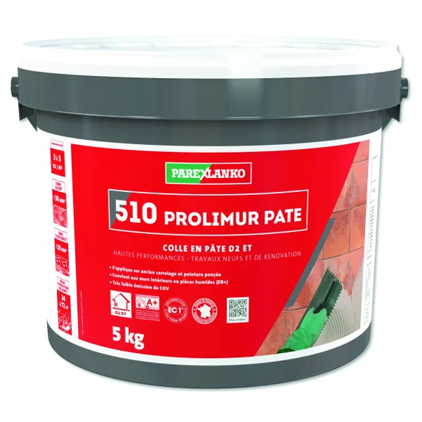 Colle en pâte pour pose murale de carrelage en local humide - 510 Prolimur Pâte - Ivoire - seau de 5 KG