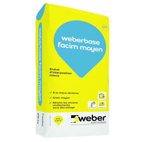 Sous-enduit minéral mince de rénovation Weberbase Facim moyen - sac de 25 KG