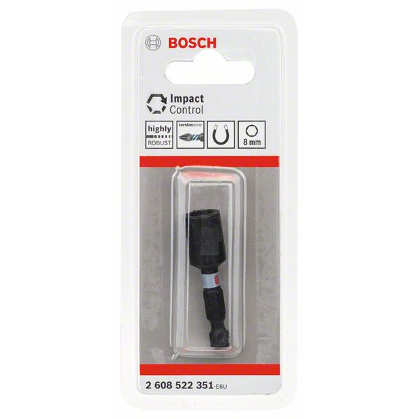 Douille magnétique Impact Control Bosch 6 pans 1/4" côte sur plats 8 mm