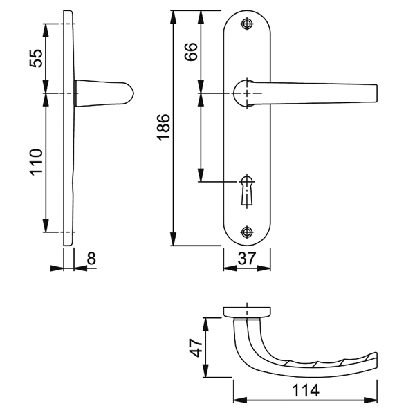 Poignée de porte clé en L - San Diego Hoppe alu noir mat - porte de 40-46 mm carré 7 mm