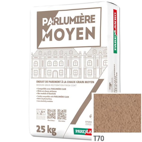Enduit de parement à la chaux à grain moyen Parexlanko Parlumière - T70 Terre beige - Sac de 25 KG