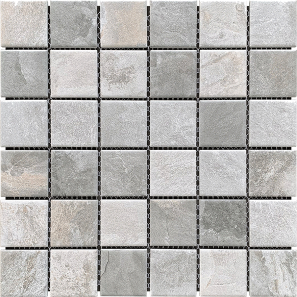 Carrelage mosaïque céramique antidérapante - 5 x 5 cm - Bali - plaque de 30,6 x 30,6 cm - Gris