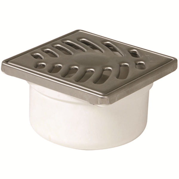 Siphonette d'évacuation de plain-pied Ø 40/50 mm avec grille Inox carrée 100 x 100 mm