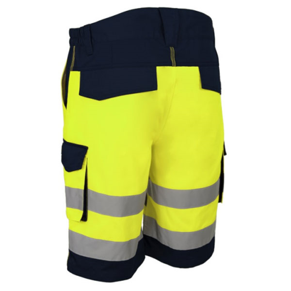 Bermuda de travail haute visibilité jaune multipoches et bandes rétroréfléchissantes - HIBANA - Taille XL