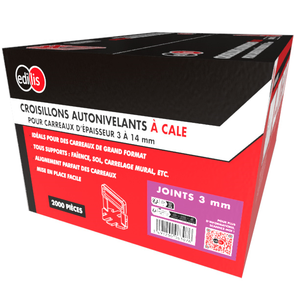 Croisillon autonivelant à cale Edilis pour carrelage grand format de 3 à 14 MM d'épaisseur - joint de 3 MM - 2000 pièces