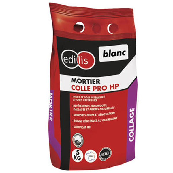 Mortier colle professionnel pour collage carrelage - Edilis - Sac de 5 kg - Coloris Blanc