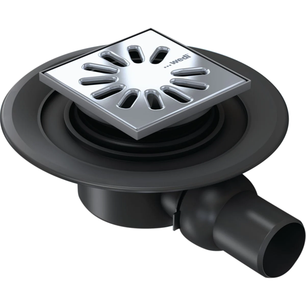 Kit siphon horizontal Wedi Fundo pour receveur de douche avec écoulement en un point - grille carrée DN50