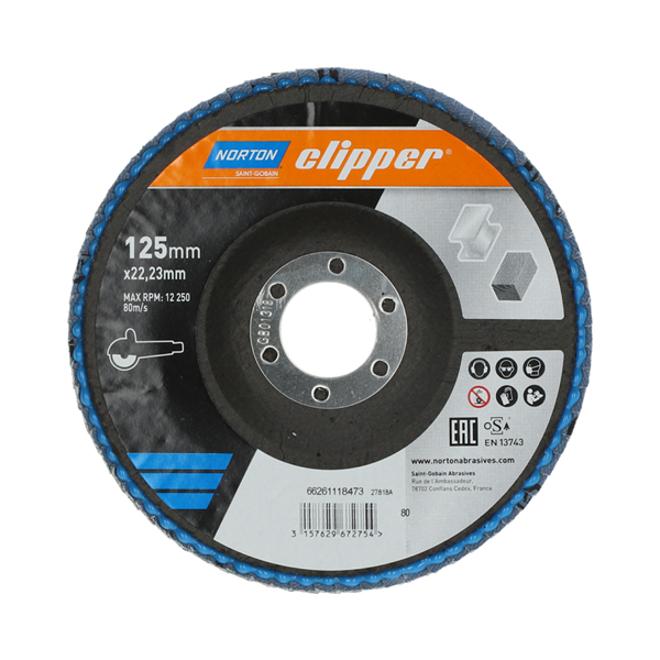 Disque de ponçage à lamelles  Grain 80 Ø125mm Norton Clipper