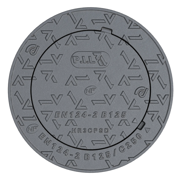 Regard de visite rond en fonte B125 avec couronnement béton C35/45 - garde anti-odeur et relief antidérapant  - Ø 390,0 mm
