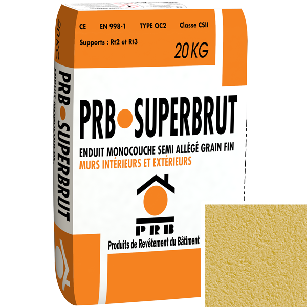 Enduit monocouche semi-allégé à grain fin PRB Superbrut type OC2 - Saïgnon - sac de 20 kg