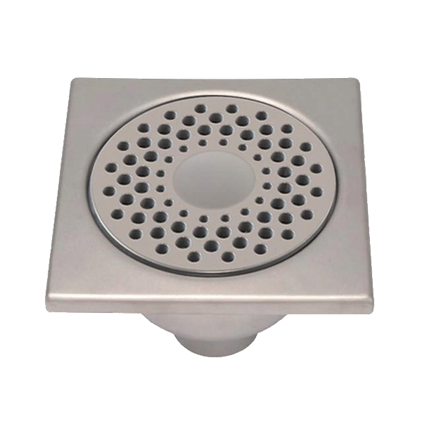 Siphon de douche en inox - cloche avec garde d'eau de 50 mm - 150 x 150 mm - sortie verticale 50 mm