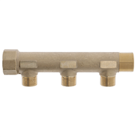 Collecteur sanitaire laiton mâle/femelle 20 x 27 avec 3 sorties mâles 15 x 21 à portée plate - 6 bar maxi