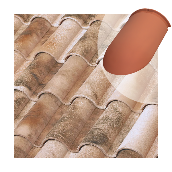 About d'arêtier à bourrelet Tejas Boja - tuile mécanique et canal - coloris Nature Lamalou - 435 MM x 230 MM