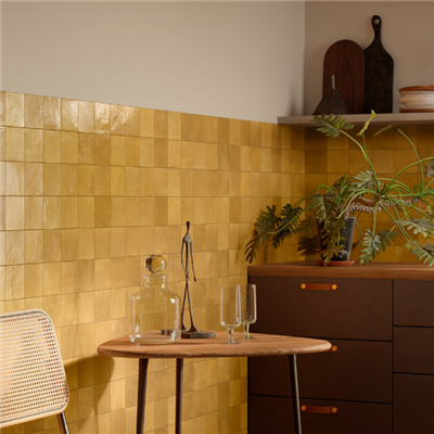 Faïence brillante effet Zellige - Mélange Ragno - 10,0 CM x 10,0 CM - ép. 10,00 MM - Kaki