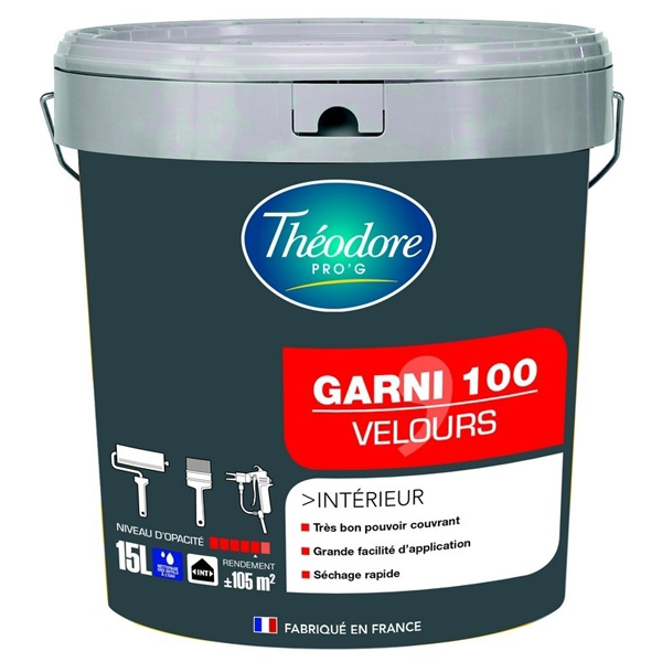 Peinture intérieure finition Garni 100 Théodore Pro'G Blanc Velours 15L