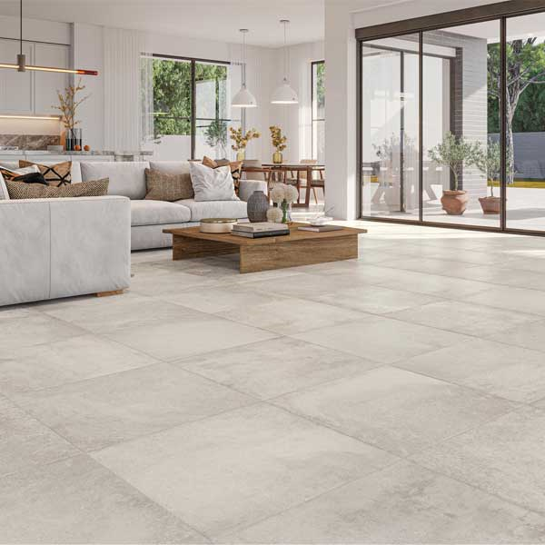 Carrelage sol intérieur effet pierre Tourmalet - 45,0 CM x 45,0 CM - ép. 9,50 MM - Blanco