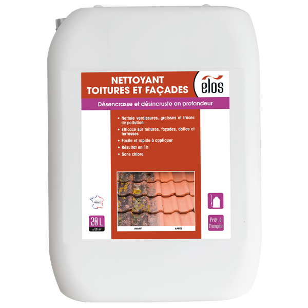 Nettoyant toitures et façades Elos - Désencrasse et désincruste en profondeur - Bidon de 20,0 LTR