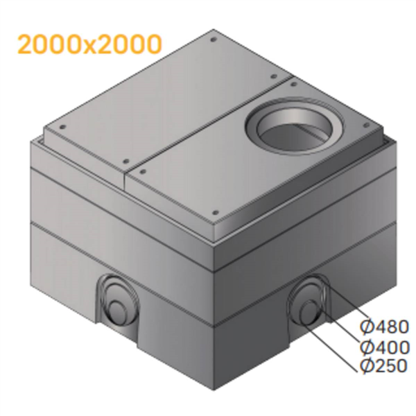Elément de regard carré 2000x2000 - H600 - 2 échelons
