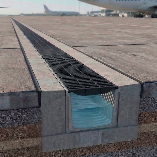 Caniveau béton F500 avec grille nervurée D400 en fonte - 560 x 500 mm - Longueur 1 m - Ulma