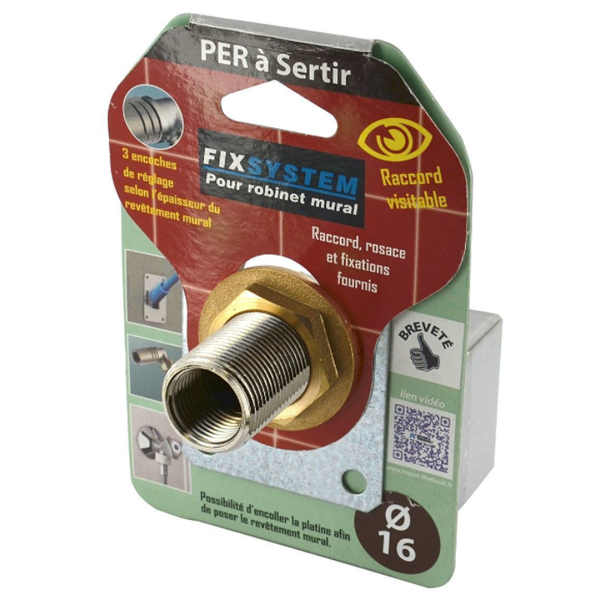 Platine simple PER à sertir pour robinet mural - Kit Fix System - Ø 16 mm - sortie femelle 15 x 21 mm