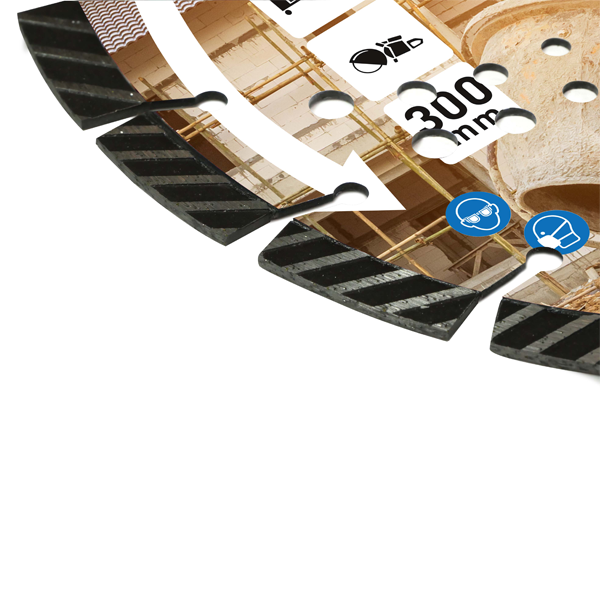 Disque diamant mixte haut de gamme découpe matériaux durs Ø 300 mm Obra - 20 segments - Alésage 25 mm