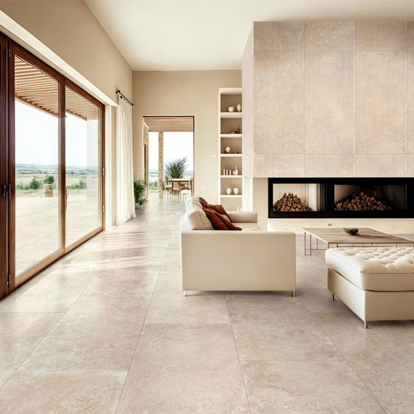 Carrelage extérieur effet travertin en grès cérame émaillé - Realstone Travertino Cross - 120,0 CM x 60,0 CM - ép. 9,00 MM - Beige