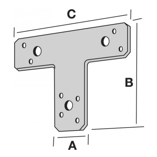Ferrure de renforcement en T 38x125x150 mm épaisseur 2 mm