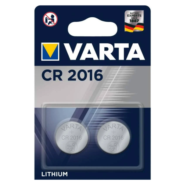 Pile électronique bouton Varta CR2016 - Lot de 2 piles 6016101402