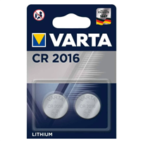 Pile électronique bouton Varta CR2016 - Lot de 2 piles