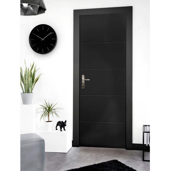 Bloc-porte alvéolaire rainuré prépeint chant droit - Huisserie 88/56 et joint confort - serrure PDDT - Quattro Chauvat Portes - 204 CM x 83 CM - Poussant droit