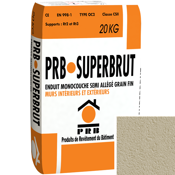 Enduit monocouche semi-allégé à grain fin PRB Superbrut type OC2 - Camargue - sac de 20 kg