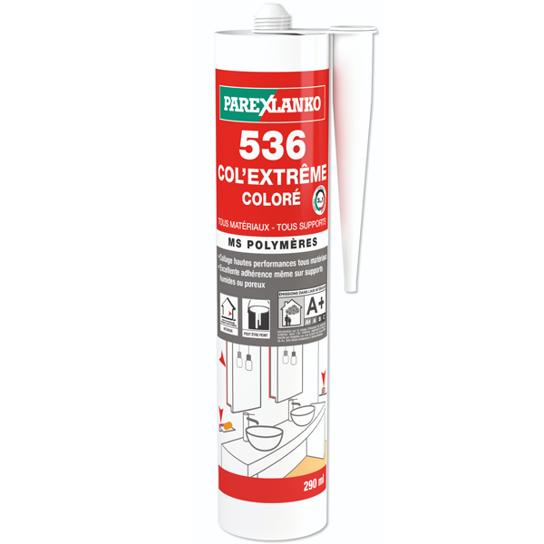 Mastic colle MS polymère 536 Col'extrême collage et calfeutrage Blanc 290 ml