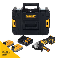 Meuleuse d'angle sans fil 18V 125 mm - DCG404S2T-QW Dewalt - En coffret avec 2 battries 3,5 Ah Powerstack et chargeur
