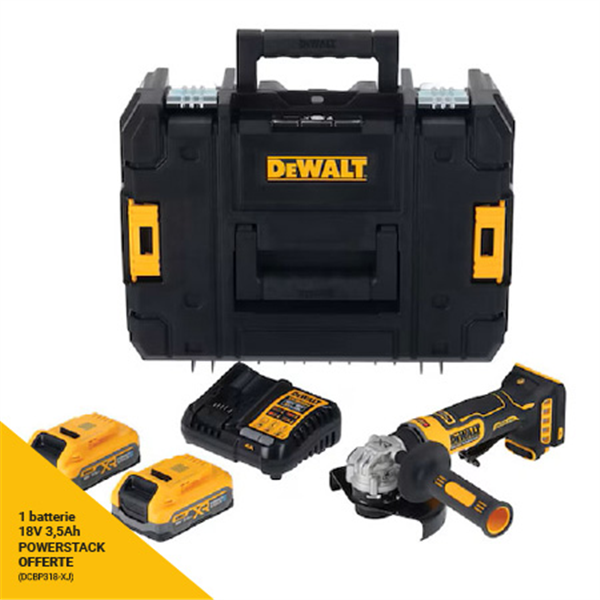 Meuleuse d'angle sans fil 18V 125 mm - DCG404S2T-QW Dewalt - En coffret avec 2 battries 3,5 Ah Powerstack et chargeur