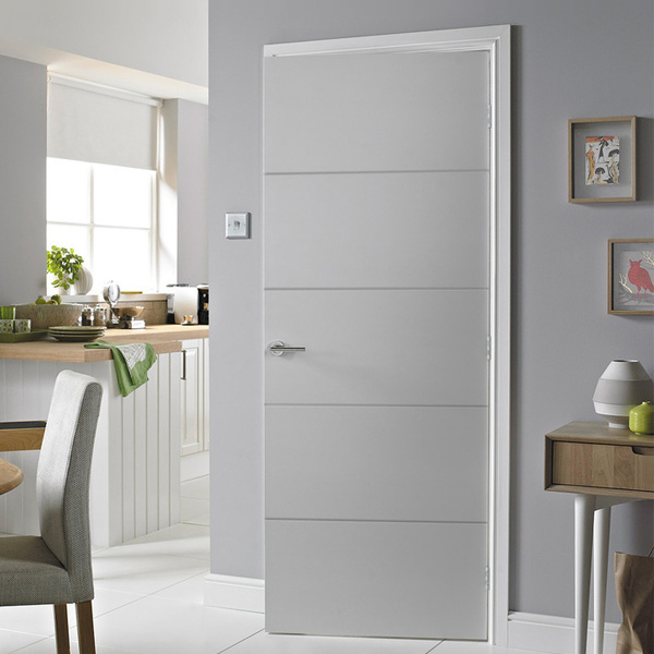 Bloc-porte alvéolaire rainuré prépeint chant droit - Huisserie 88/56 et joint confort - serrure PDDT - Quattro Chauvat Portes - 204 CM x 83 CM - Poussant droit