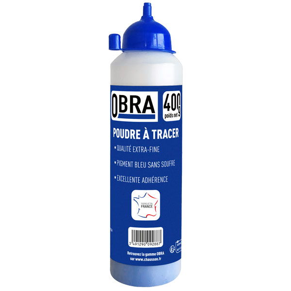 Poudre à tracer extra-fine Bleue Obra pour cordeau de marquage - sans soufre - biberon de 0,40 KG