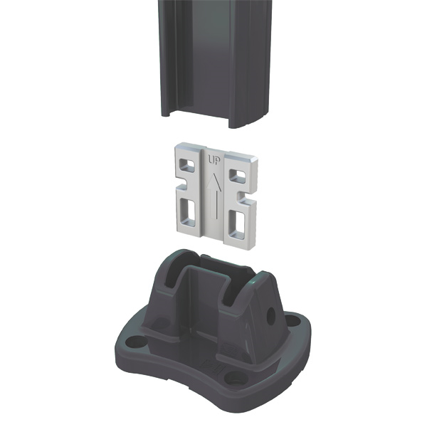 Platine aluminium pour poteau Easyclip - Gris RAL7016 - avec 4 chevilles métal