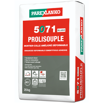 Mortier-colle amélioré déformable pour carrelage - 5071 Prolisouple - Blanc - Sac de 25 KG