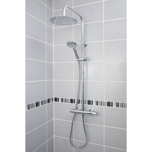 Colonne de douche avec mitigeur thermostatique - Dervenn Eurosanit - Hauteur réglable - Inox chromé