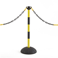 Potelet professionnel et socle caoutchouc Mottez - Hauteur 1M - Socle noir - Poteau jaune et noir