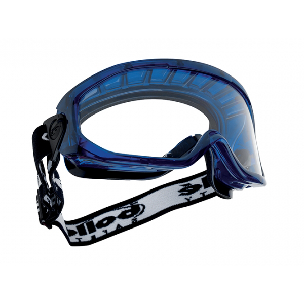 Lunettes masque monture PVC bleu aéré bord mousse PC incolores anti rayures et anti buée