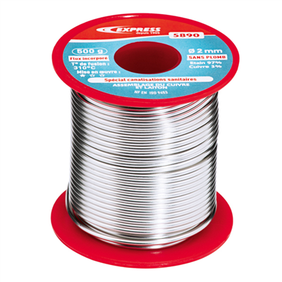 Bobine de soudure étain spéciale plomberie sanitaire 97% étain 3% cuivre - Ø 2 mm - 500 gr