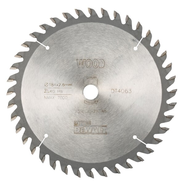 Lame scie circulaire bois universel Dewalt DT4063-QZ Ø 184 mm alésage 16 mm 40 dents