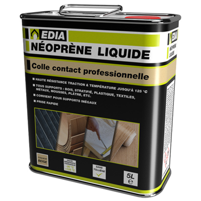 Colle néoprène liquide Edia pour tous types de supports - Couleur beige - Bidon de 5 litres