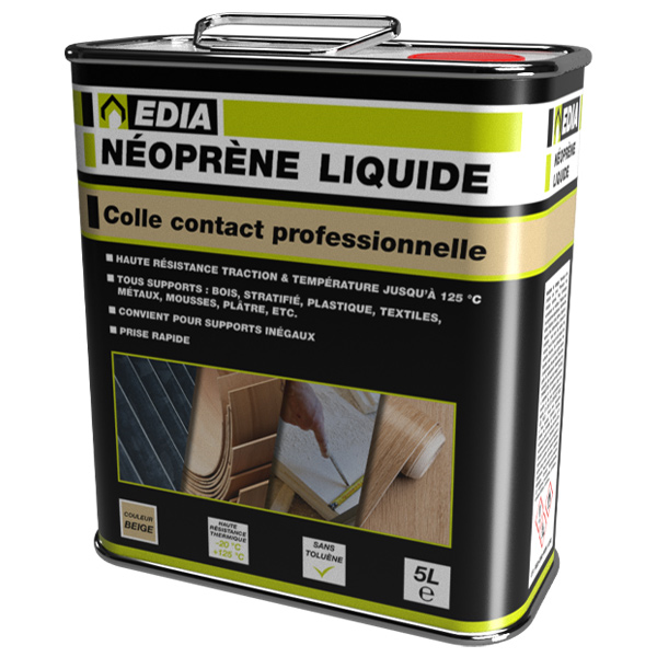 Colle néoprène liquide Edia pour tous types de supports - Couleur beige - Bidon de 5 litres