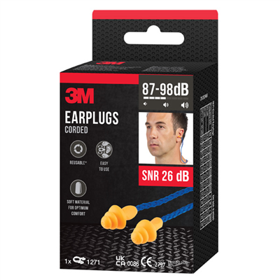 Bouchons d'oreilles réutilisables 3M - réduction du bruit 26 dB - 1 paire à cordelettes avec boîte de rangement